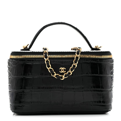 Chanel Calfskin Crocodile Embossed Exoticoco Small Top Handle Vanity Case With Chain Black 1 of 12