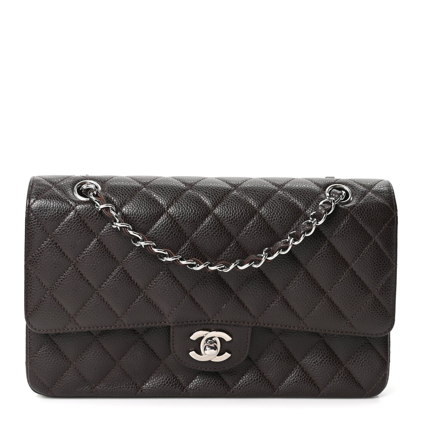 Caviar Quilted Medium Double Flap Brown
