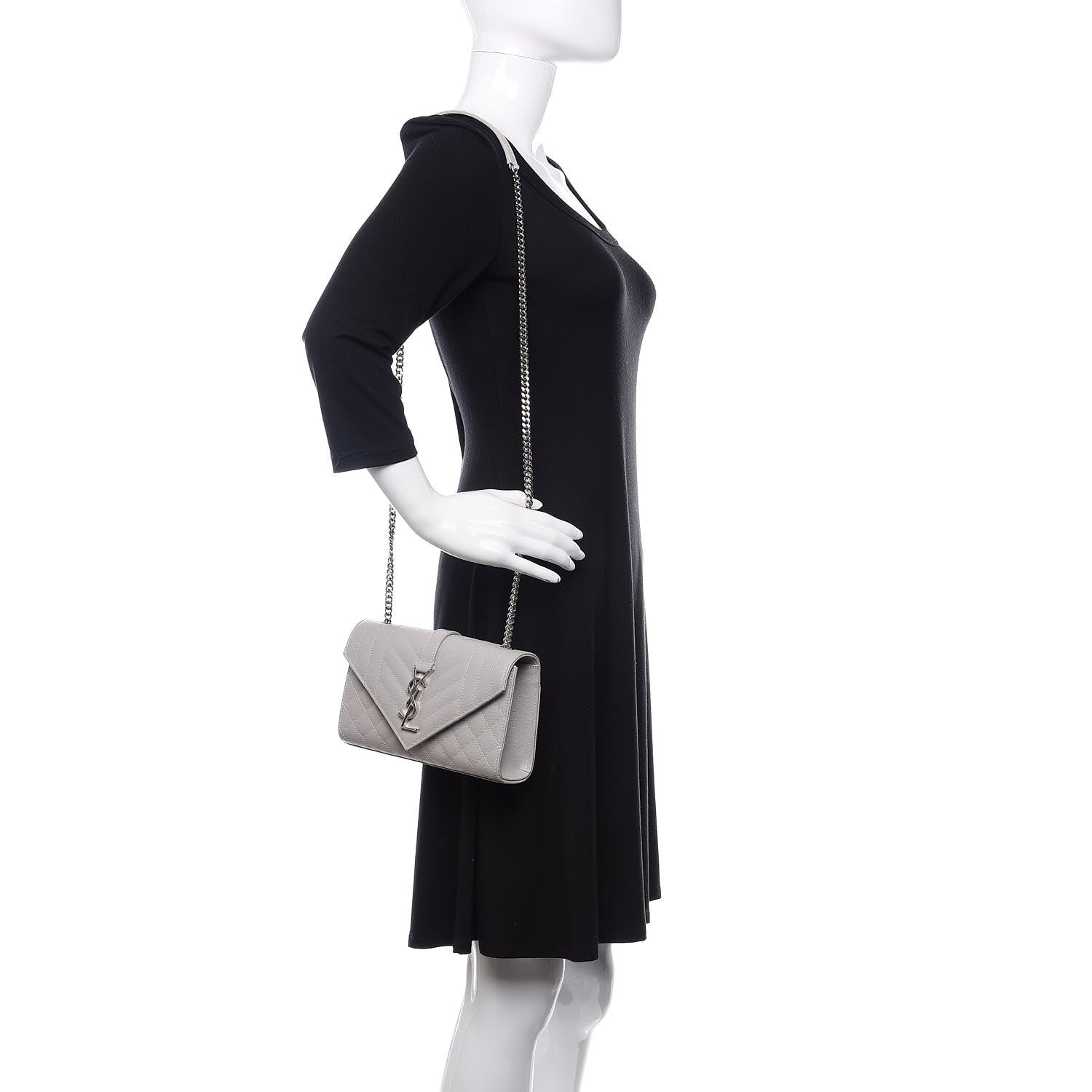 Saint Laurent Grain De Poudre Textured Mixed Matelasse Triquilt Small Monogram Satchel Optical White 2 of 10
