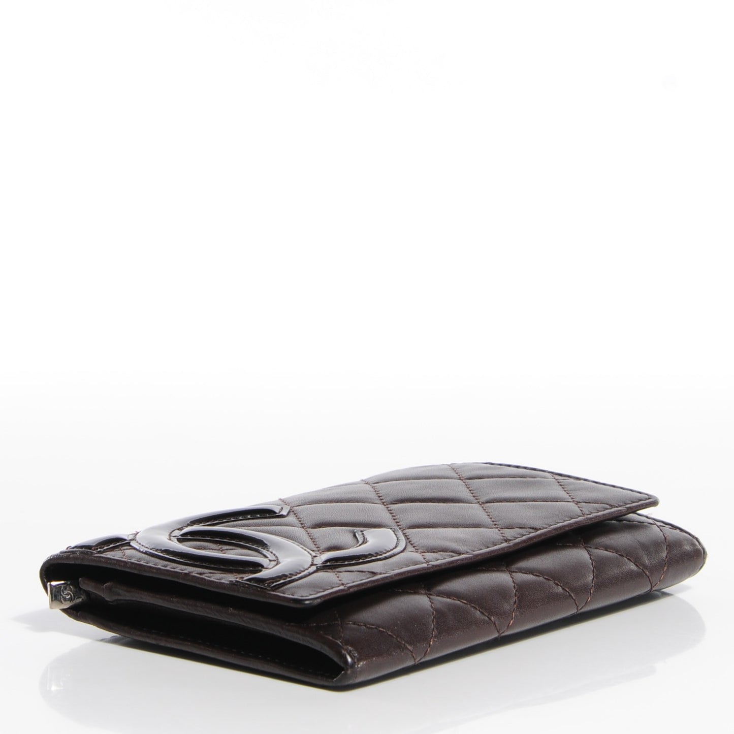 Calfskin Quilted Cambon Quilted Flap Wallet Dark Brown