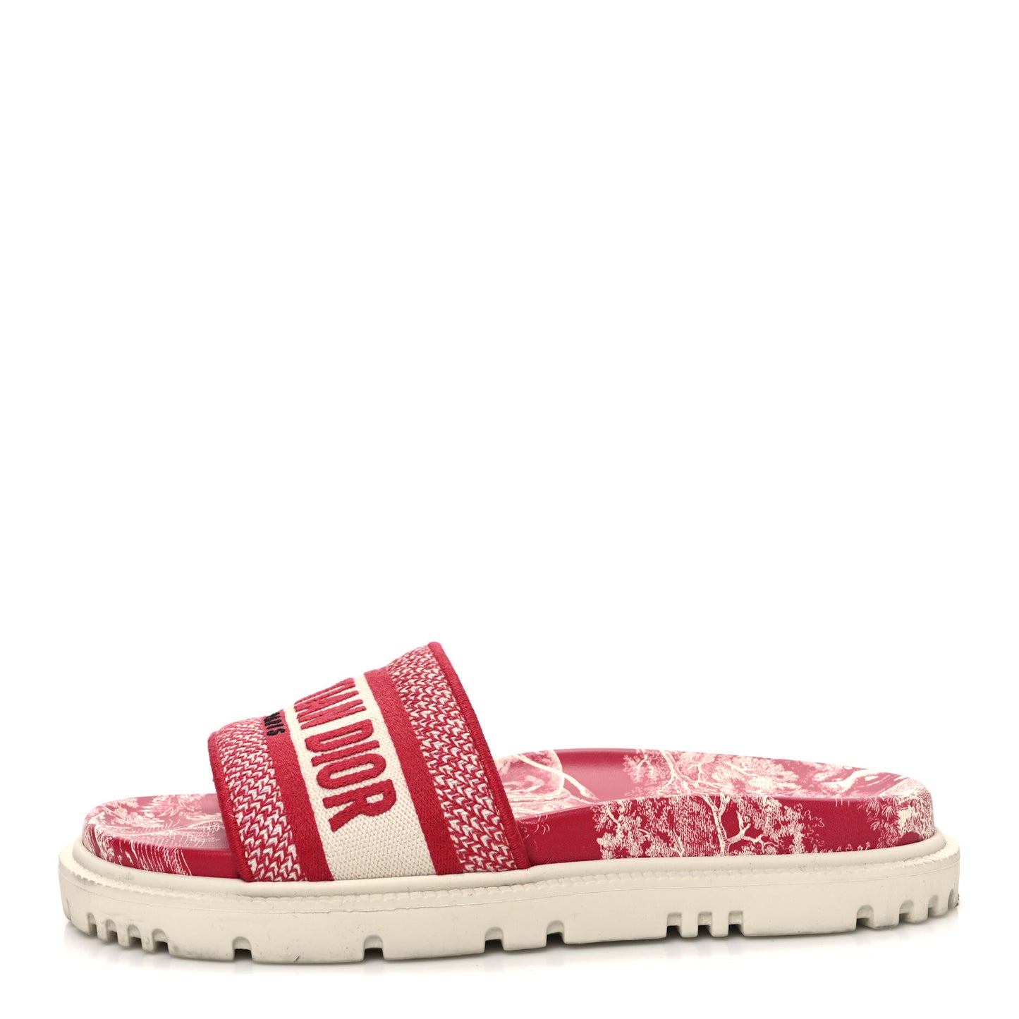 Canvas Toile de Jouy Embroidered Dway 10mm Slide Sandals 36.5 Off White Raspberry