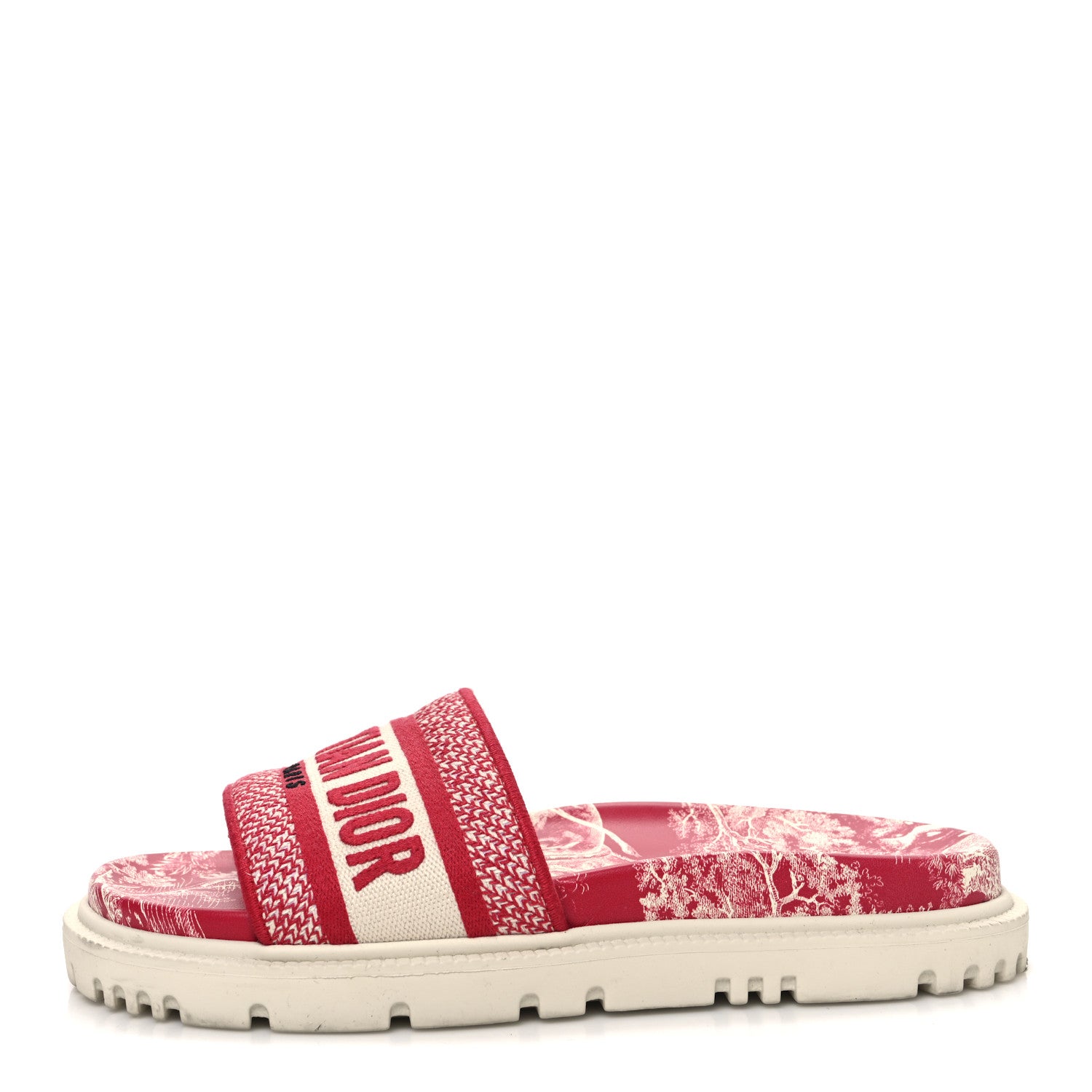 Christian Dior Canvas Toile de Jouy Embroidered Dway 10mm Slide Sandals 36.5 Off White Raspberry 1 of 10