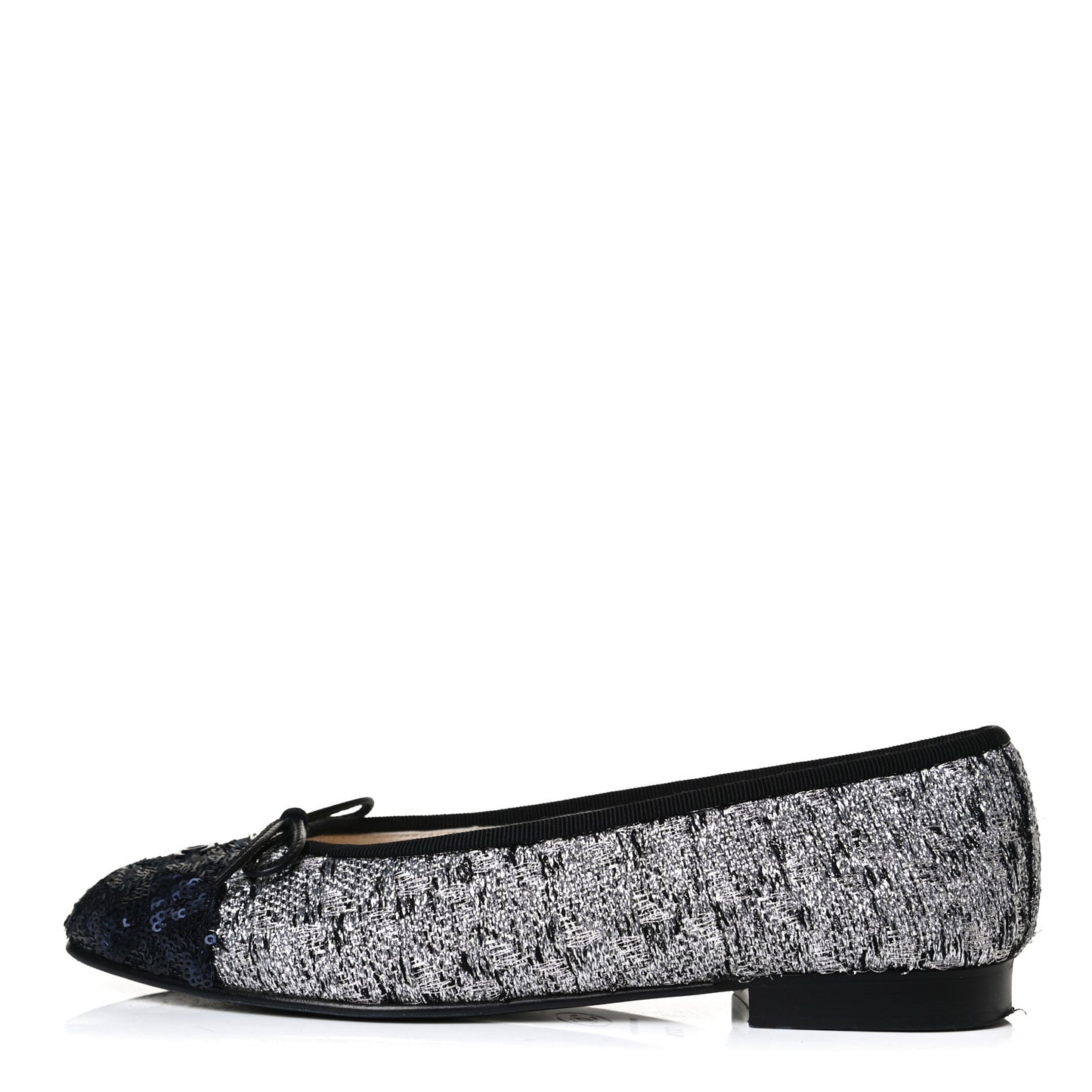 Tweed Sequin Cap Toe Ballerina Flats 37.5 Black Blue