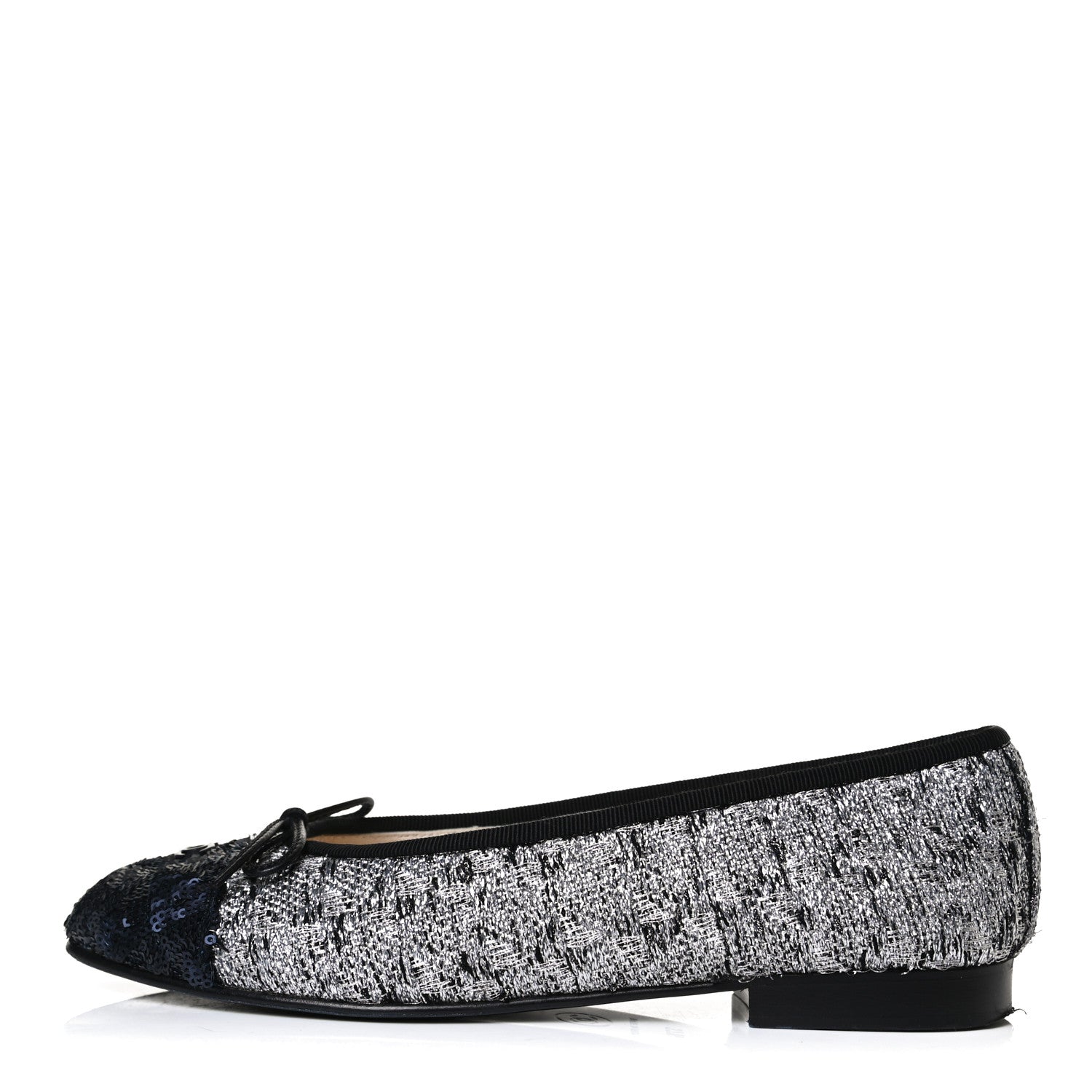 Chanel Tweed Sequin Cap Toe Ballerina Flats 37.5 Black Blue 1 of 14