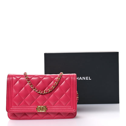 Chanel Lambskin Quilted Boy Wallet On Chain WOC Dark Fuchsia 14 of 14