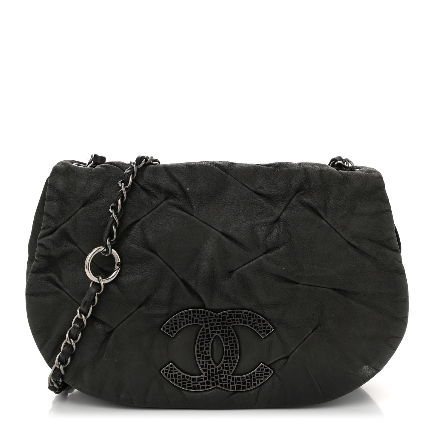 Iridescent Calfskin Glint Flap Black