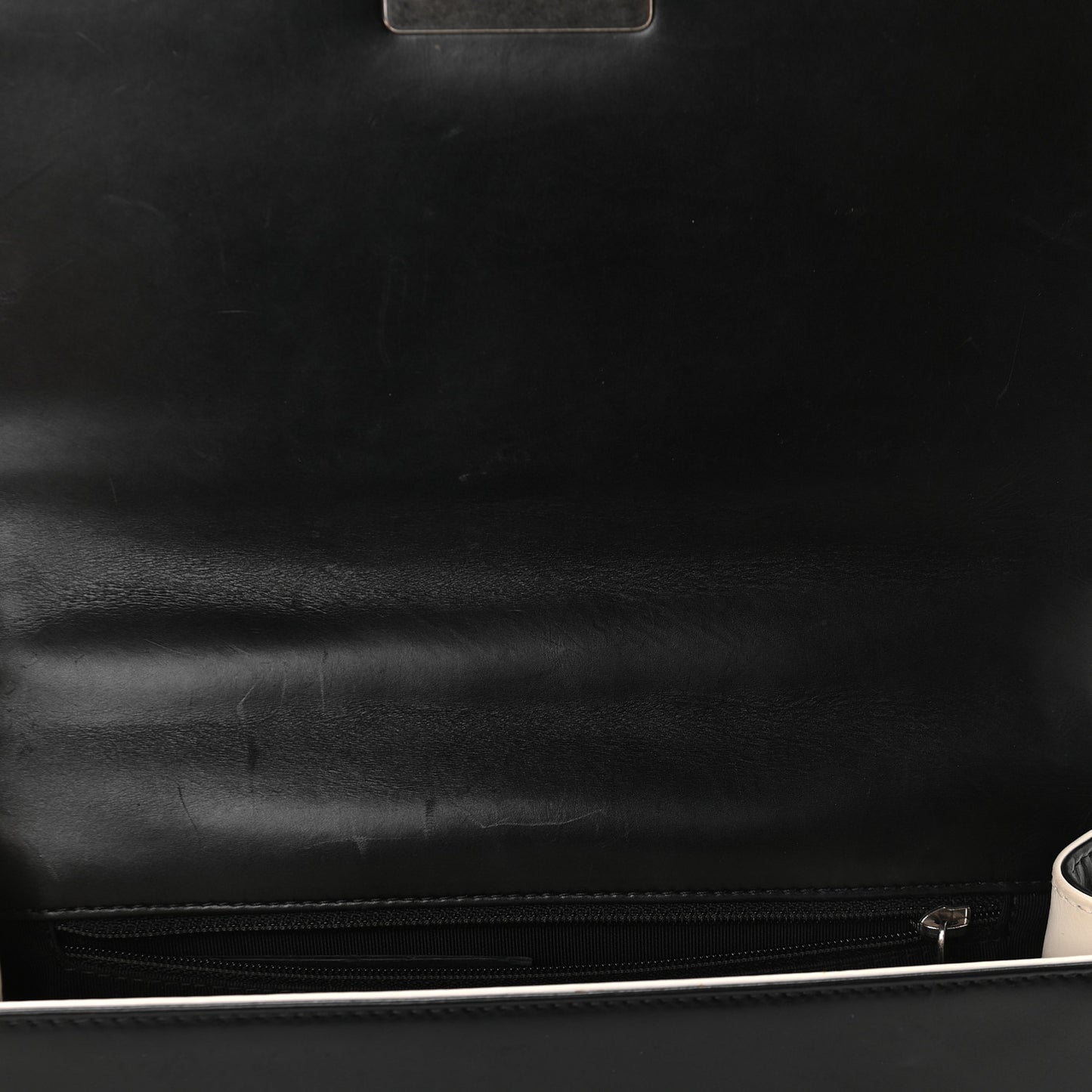 Glazed Calfskin Medium Boy Flap Black White