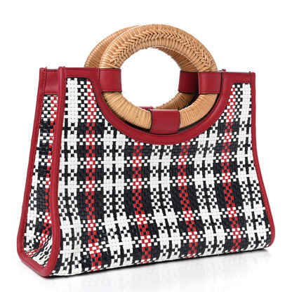 Fendi Vitello Century Wicker Tartan Plaid Woven Small Runaway Shopper Tote White Blue Fragola 2 of 4