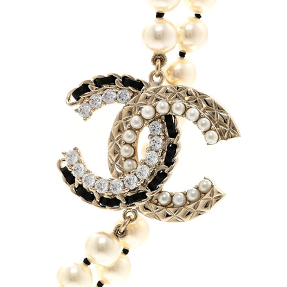 Chanel Pearl Crystal Lambskin CC Long Necklace Gold Black 4 of 6