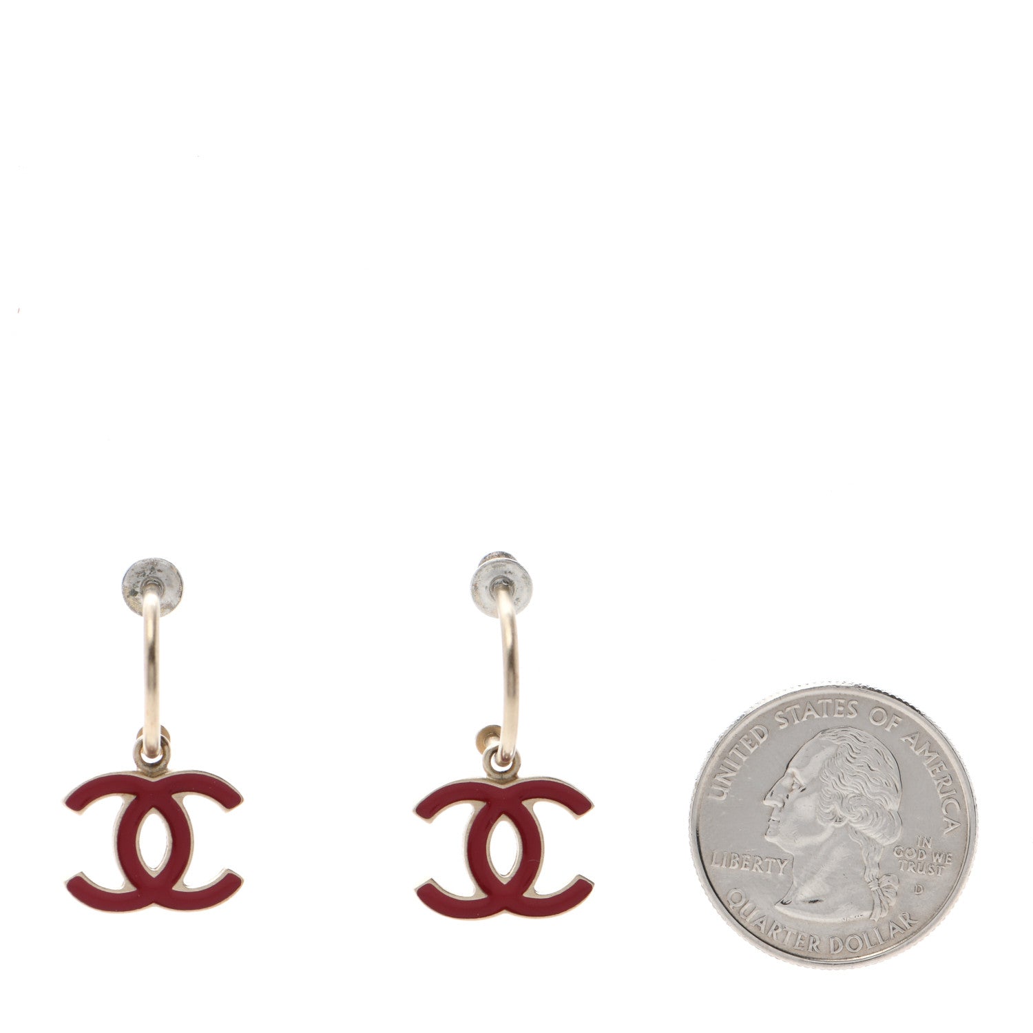 Chanel Enamel CC Drop Earrings Gold Red 2 of 4