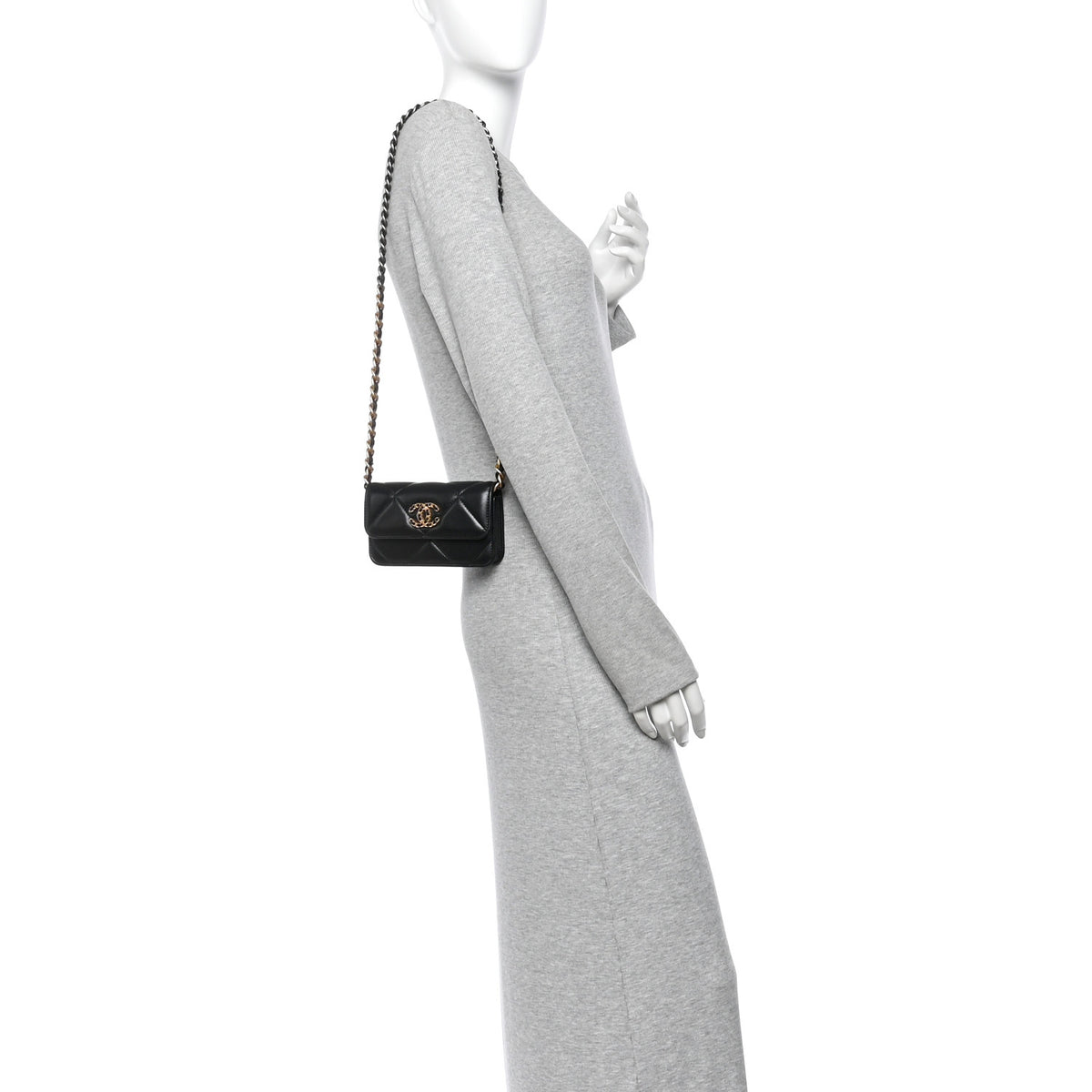 Chanel Lambskin Quilted Chanel 19 Clutch With Chain Black 2 of 11