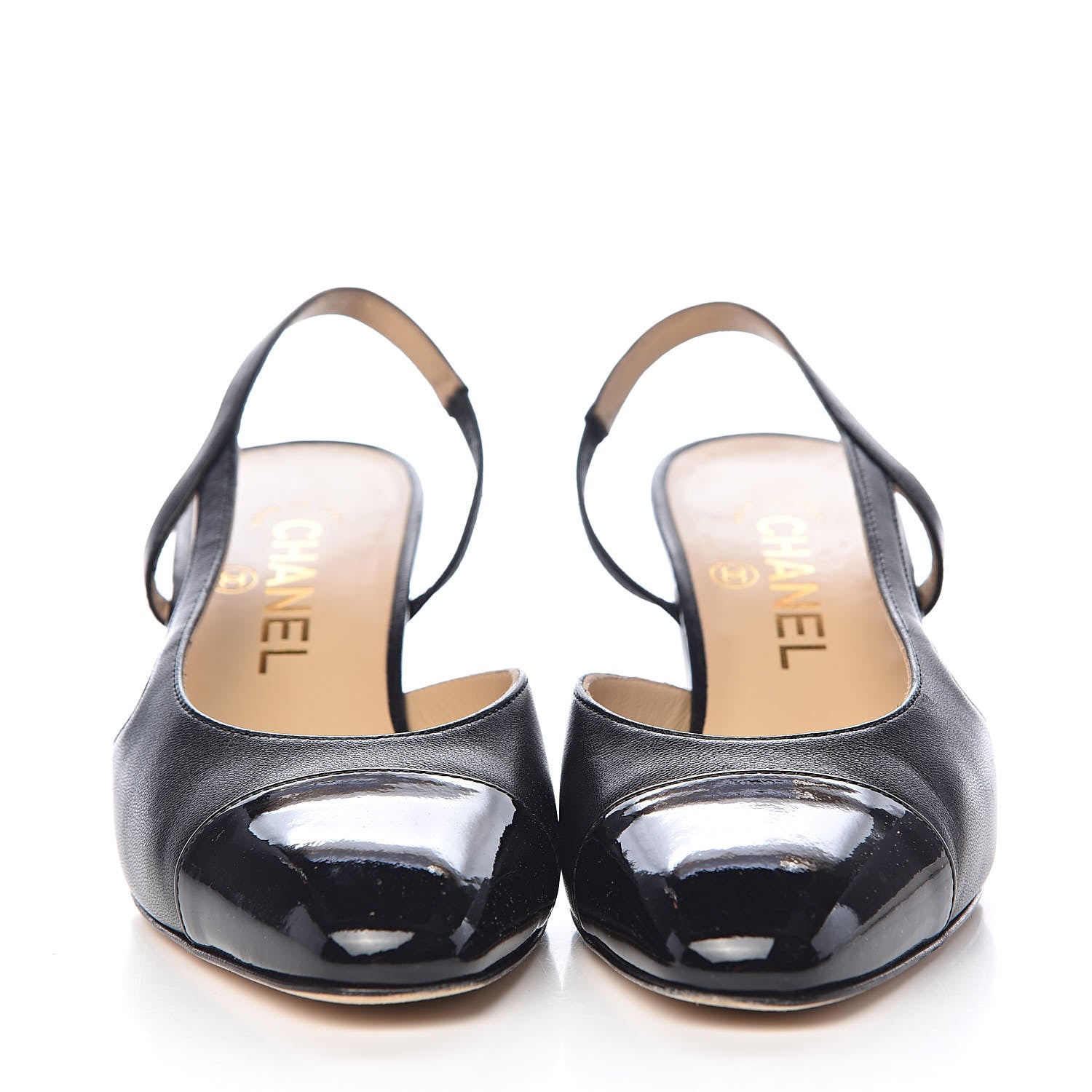 Chanel Lambskin Patent Cap Toe CC Slingback Sandals 36 Black 2 of 15