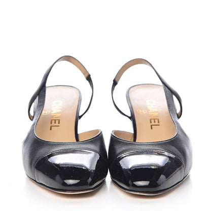 Chanel Lambskin Patent Cap Toe CC Slingback Sandals 36 Black 2 of 15