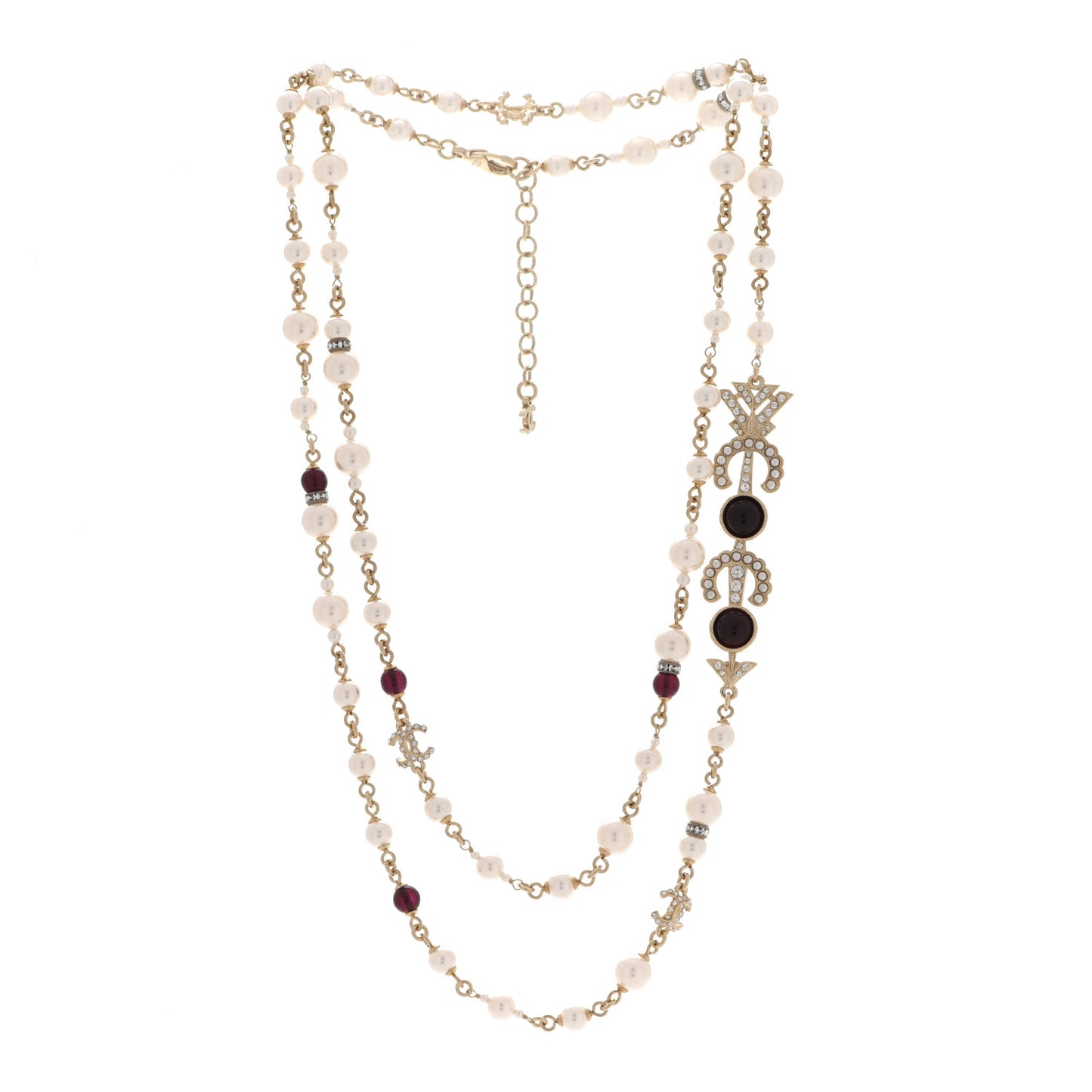 Pearl Crystal Queen of France Multi Strand Necklace Gold Red
