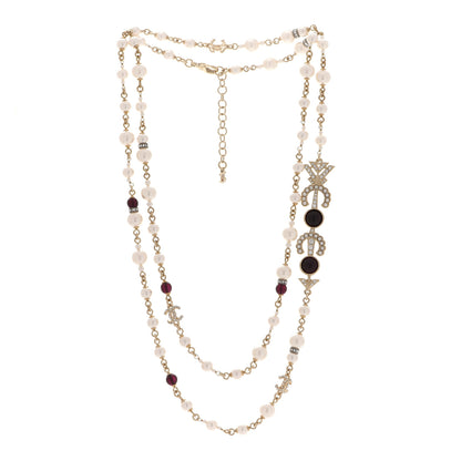 Chanel Pearl Crystal Queen of France Multi Strand Necklace Gold Red 3 of 6