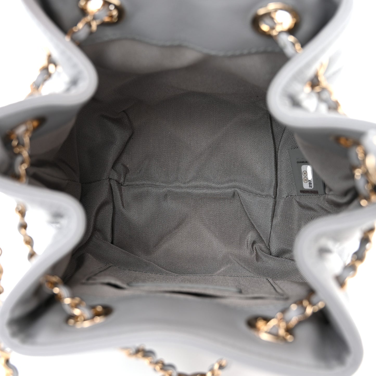 Lambskin Quilted CC Dweller Drawstring Bucket Bag Light Grey