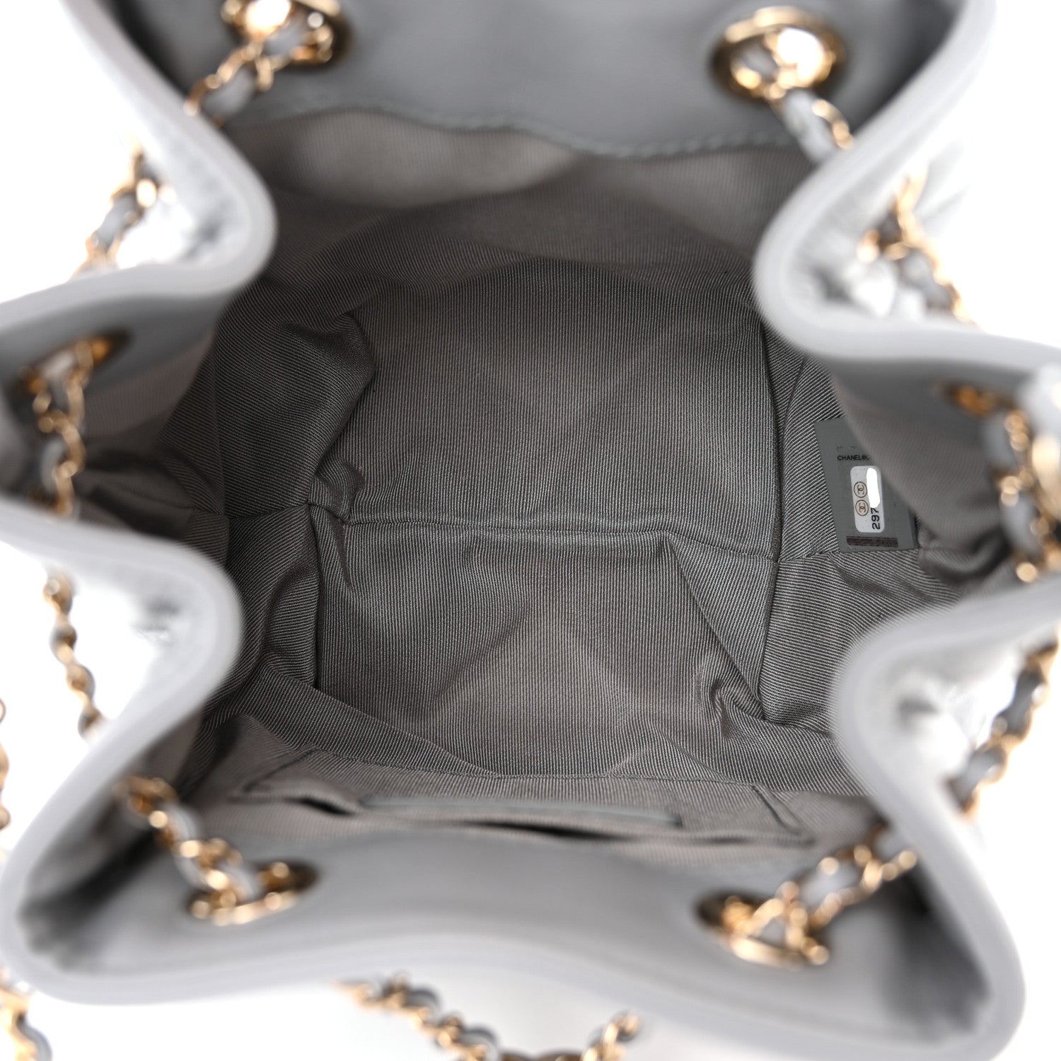 Chanel Lambskin Quilted CC Dweller Drawstring Bucket Bag Light Grey 5 of 11