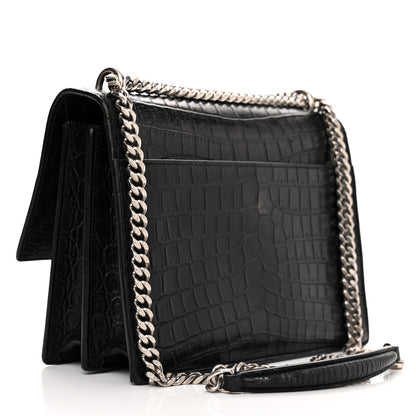 Saint Laurent Calfskin Crocodile Embossed Medium Monogram Sunset Black 3 of 19