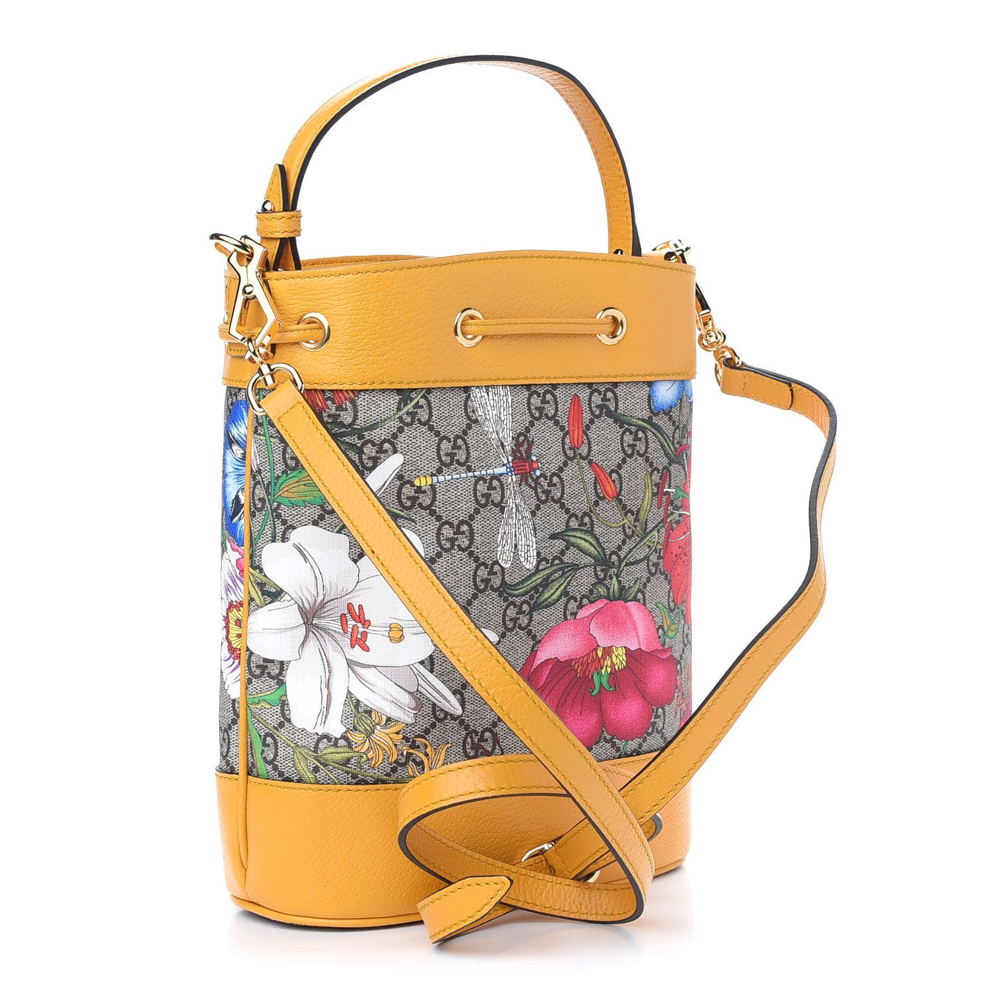 GG Supreme Monogram Flora Small Ophidia Bucket Bag Beige Multicolor Crop