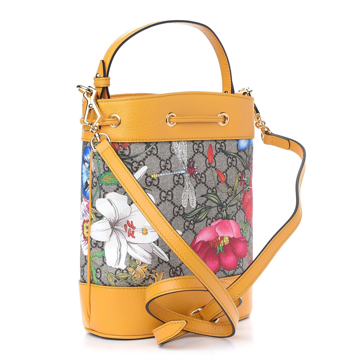 Gucci GG Supreme Monogram Flora Small Ophidia Bucket Bag Beige Multicolor Crop 3 of 9