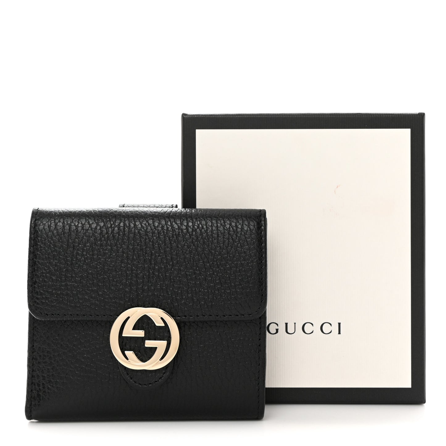 Dollar Calfskin Interlocking G French Wallet Black