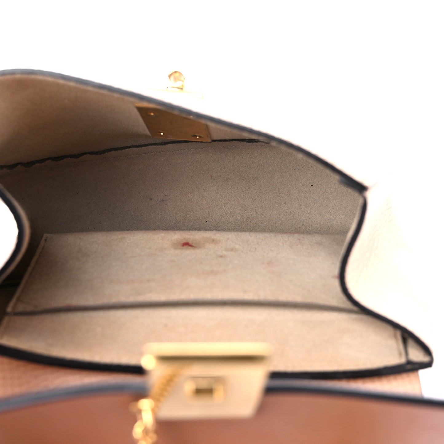 Grained Calfskin Lambskin Mini Bi-Color Drew Shoulder Bag Powder Beige Caramel