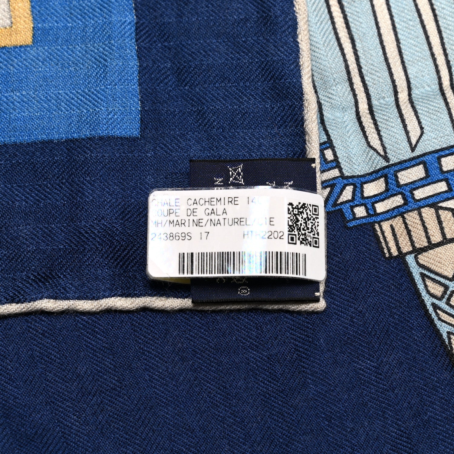 Hermes Cashmere Silk Coup De Gala Shawl 140 Marine Naturel Ciel 3 of 5