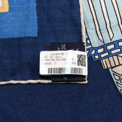 Hermes Cashmere Silk Coup De Gala Shawl 140 Marine Naturel Ciel 3 of 5