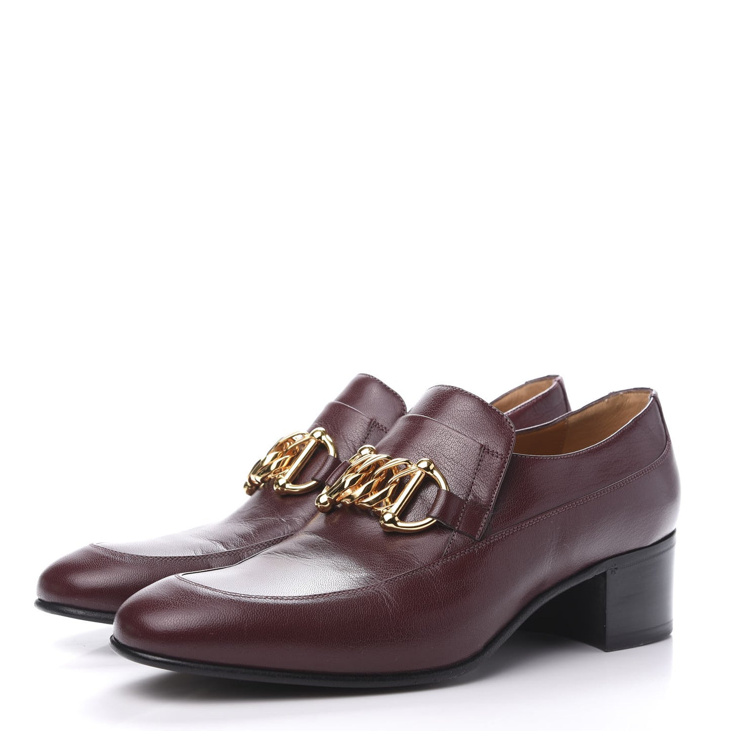 Goatskin Mens Chain Mid Heel Loafers 8 Burgundy