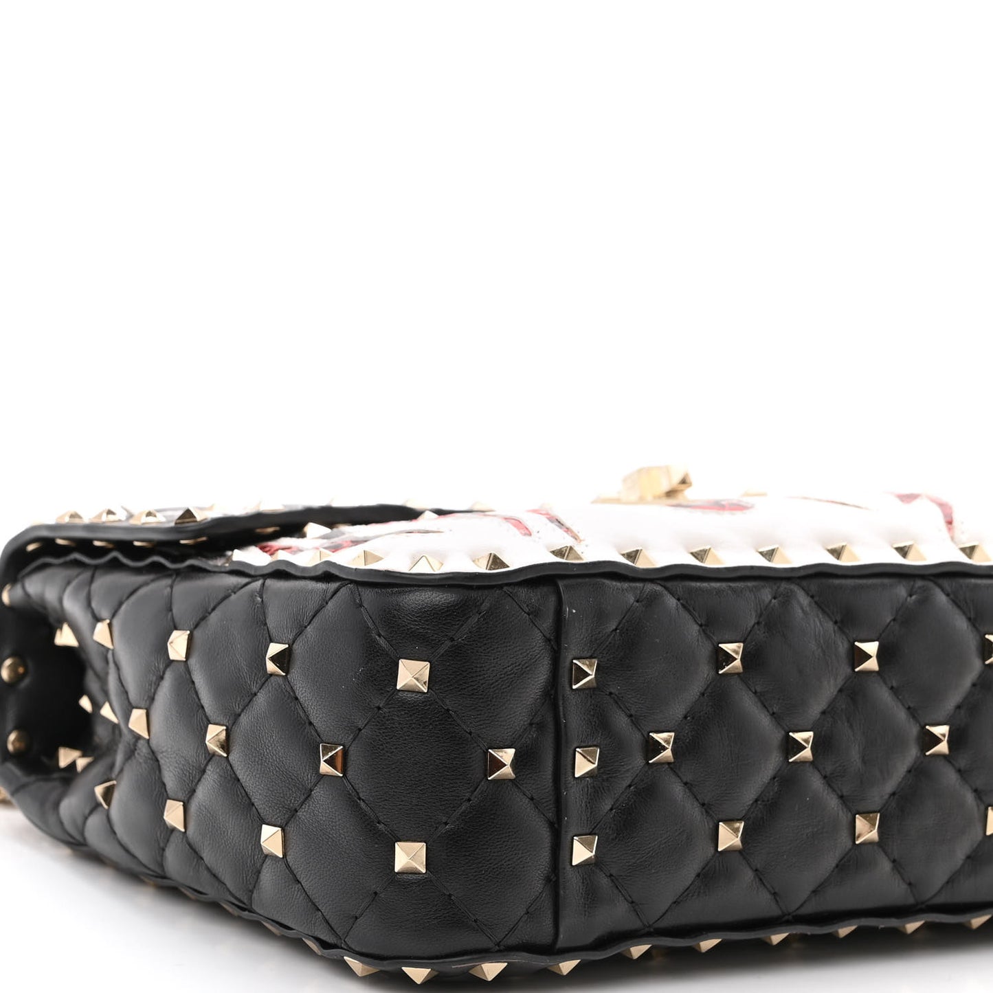 Lambskin Ayers Flames Medium Rockstud Spike Shoulder Bag Black