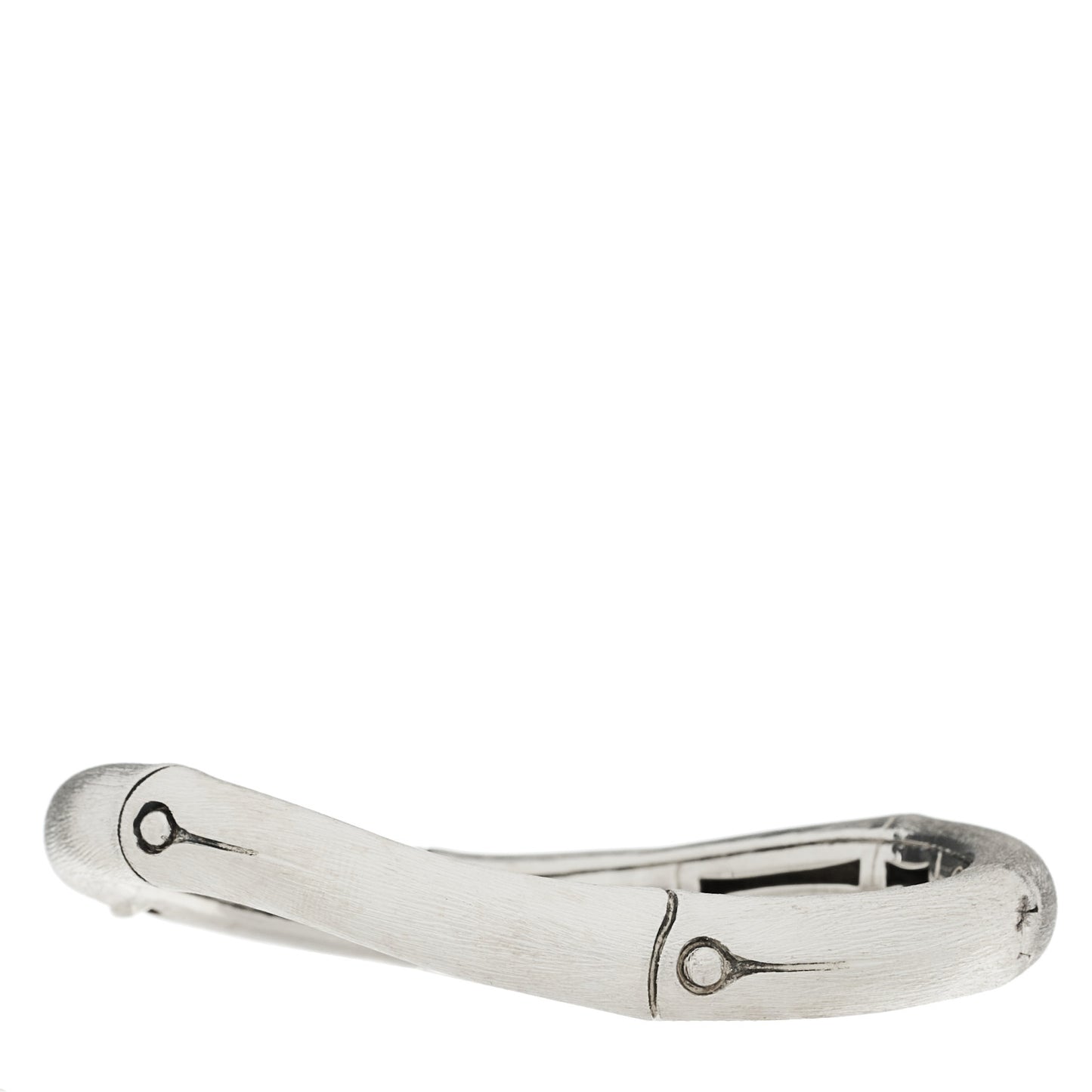 Sterling Silver Curved Brushed Bamboo Hinged Bangle Bracelet