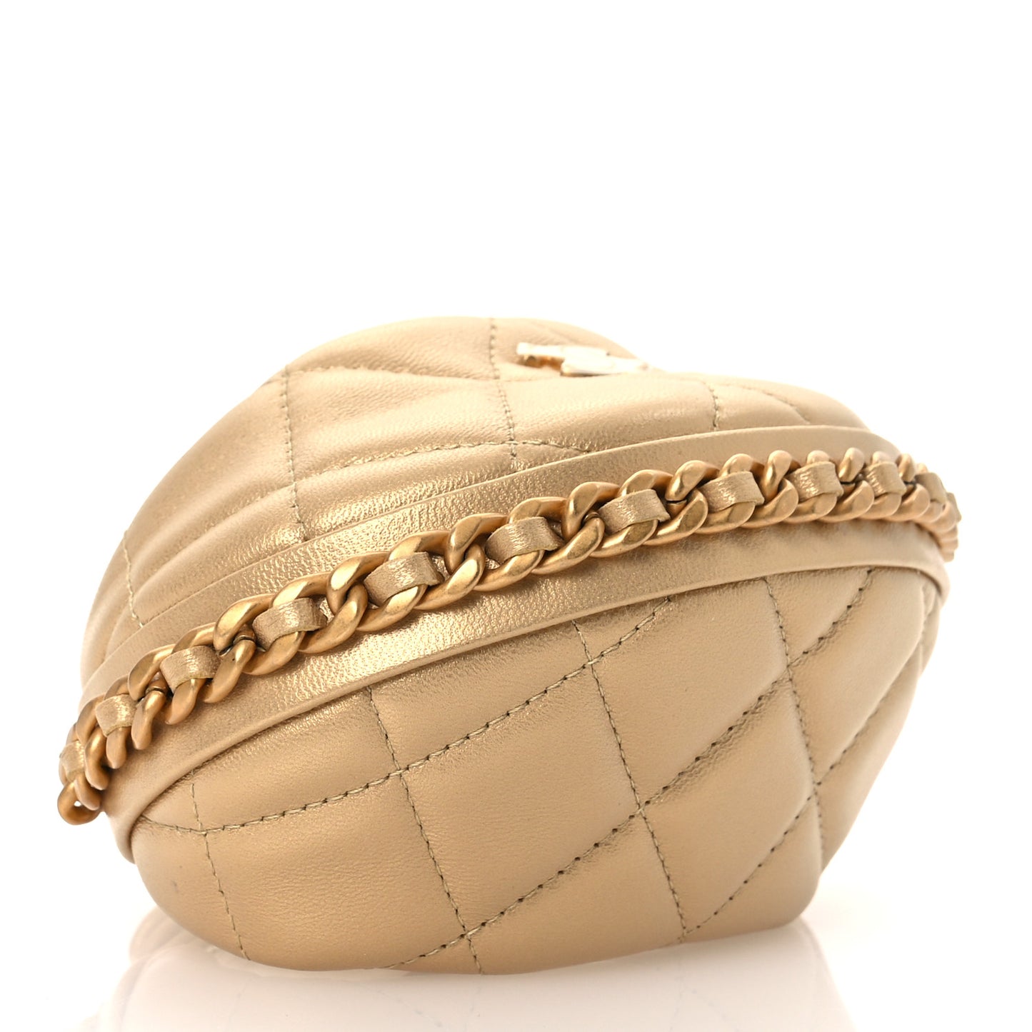 Metallic Lambskin Quilted Chain Around Mini Pouch Gold