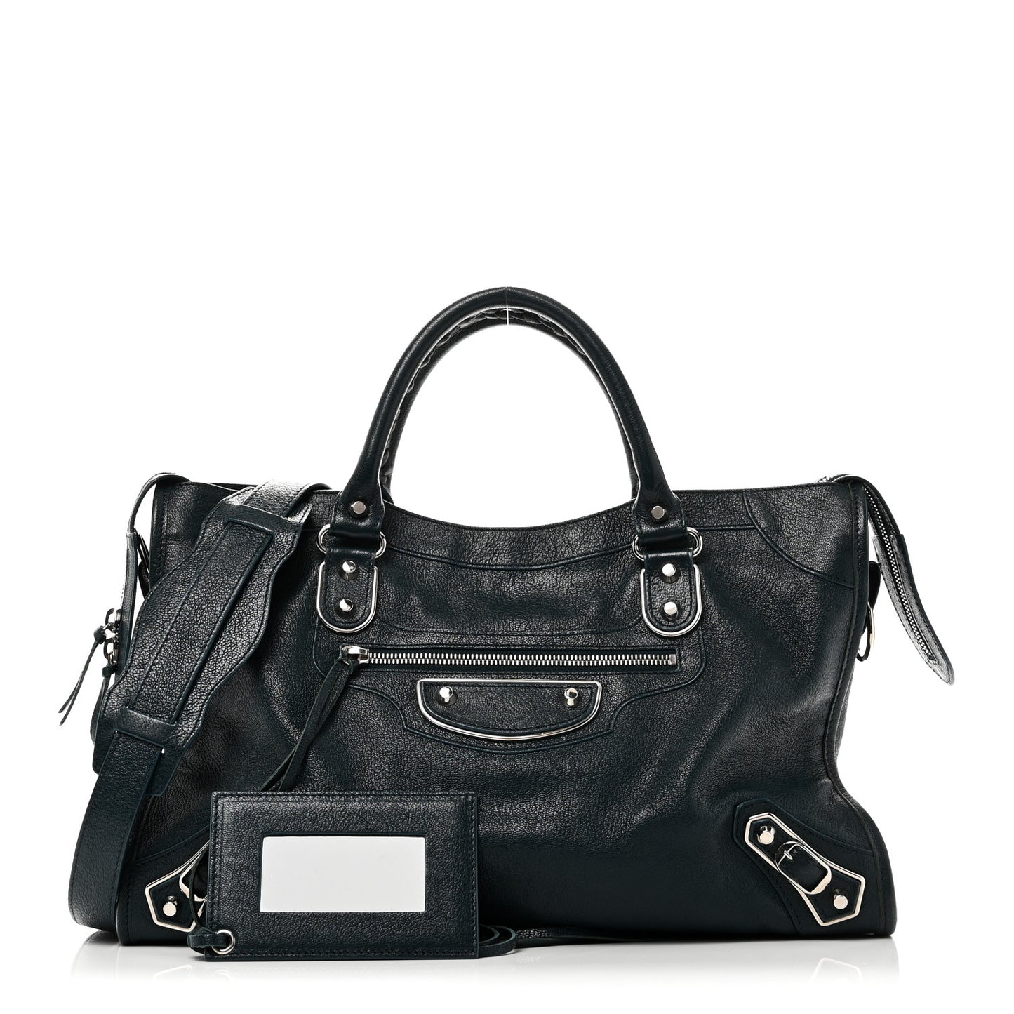 Chevre Silver Metallic Edge Hardware City Bleu Paon