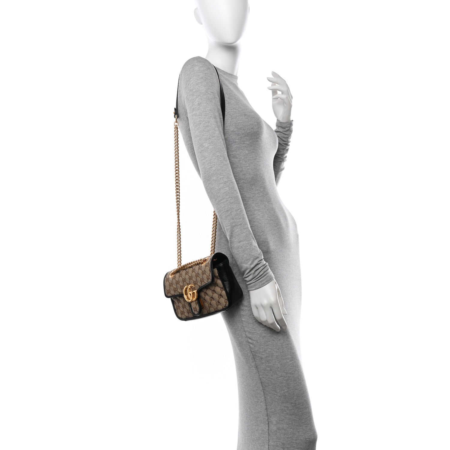 Gucci Monogram Matelasse Diagonal Mini GG Marmont Shoulder Bag Beige Black 2 of 10