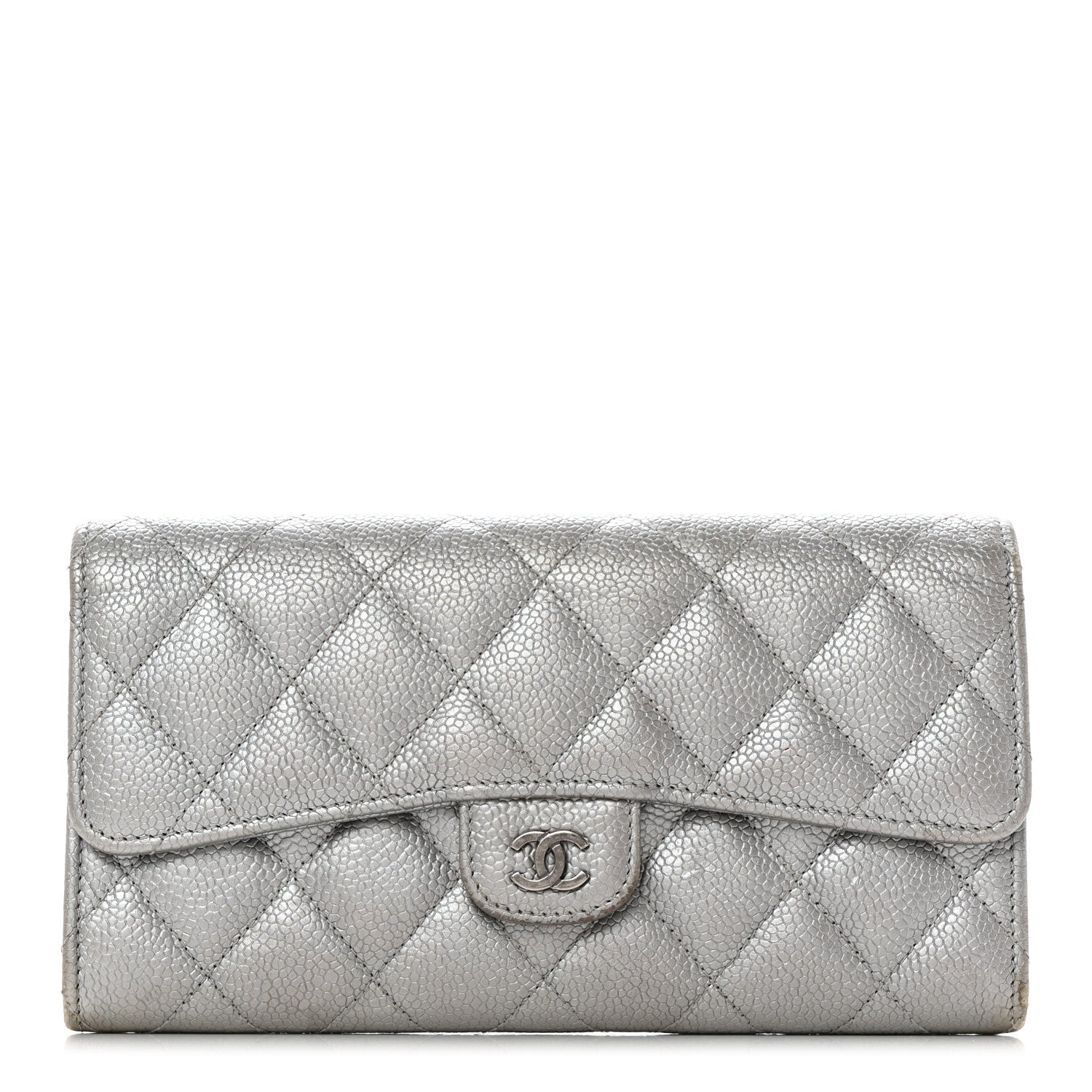 Chanel Glittered Metallic Caviar Quilted Large Flap Wallet Silver 1 of 16