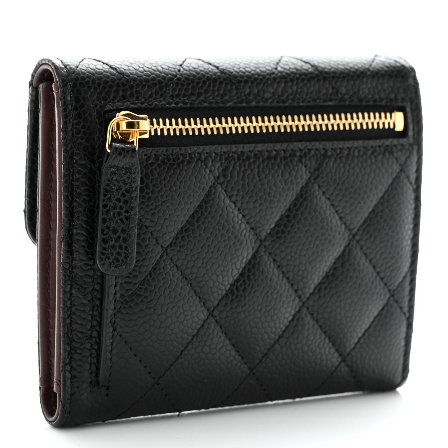 Caviar Quilted Compact Flap Wallet Black