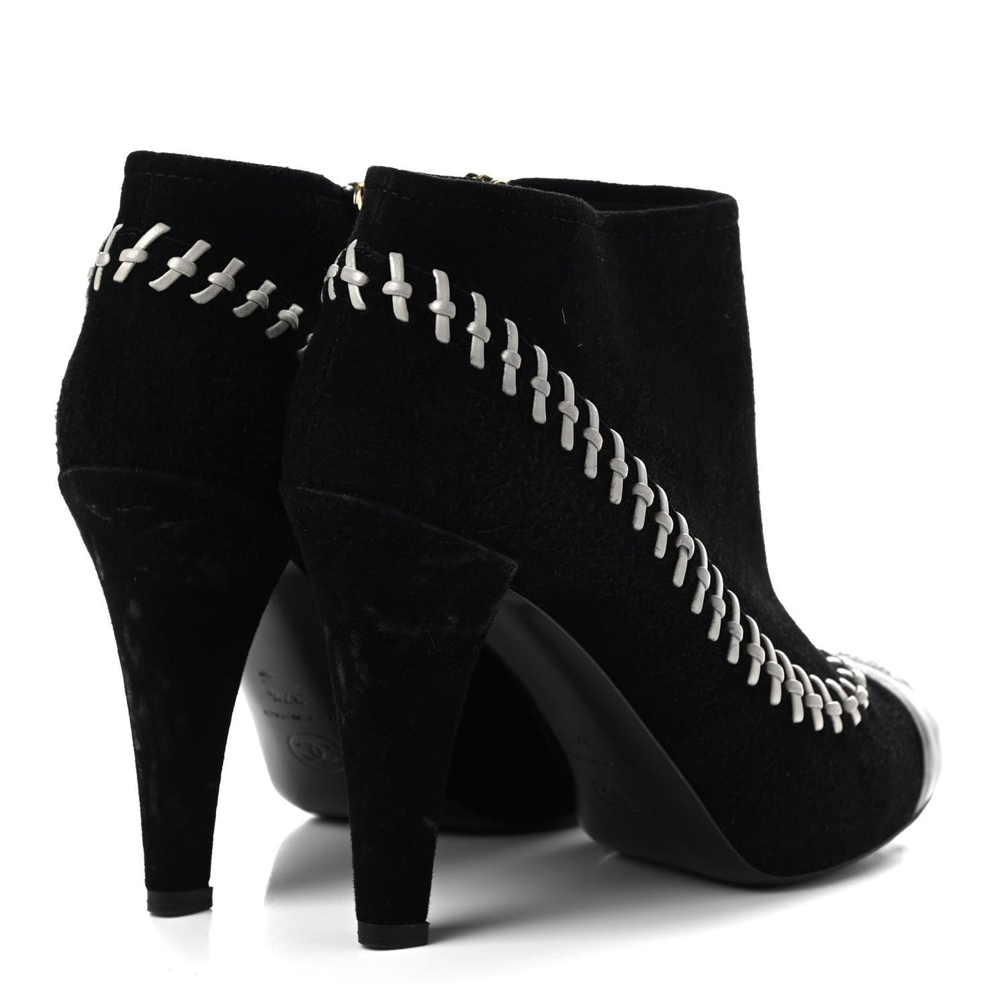 Suede Lambskin Short Boots 37.5 Black White