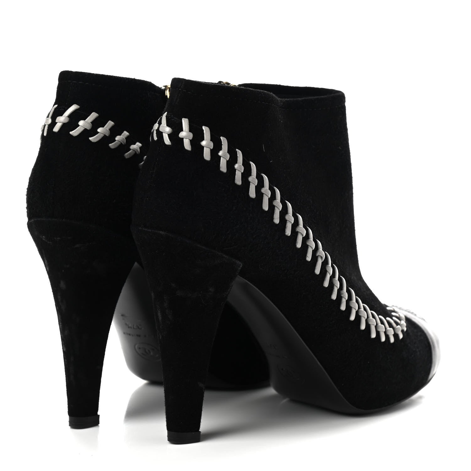 Chanel Suede Lambskin Short Boots 37.5 Black White 4 of 10