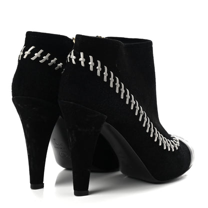 Chanel Suede Lambskin Short Boots 37.5 Black White 4 of 10
