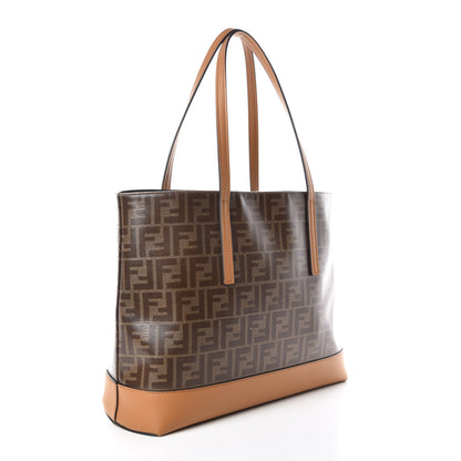 Fendi Glazed Fabric Vitello Century FF 1974 Stamp Patch Shopping Tote Mogano Panna Caramello 3 of 9