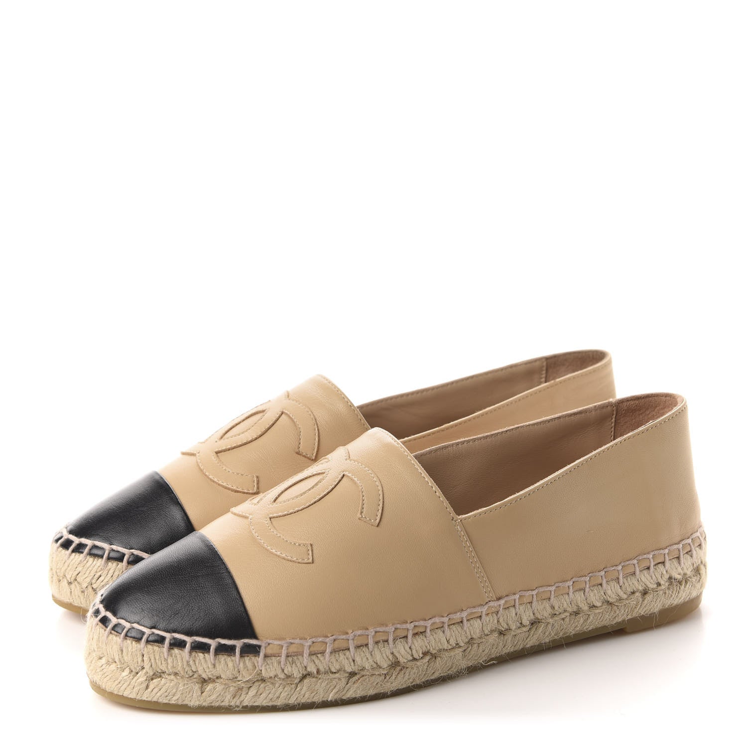 Chanel Lambskin CC Espadrilles 37 Beige Black 3 of 11