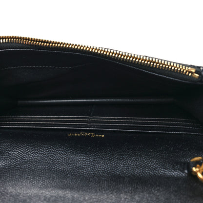 Saint Laurent Grain De Poudre Matelasse Chevron Monogram Envelope Chain Wallet Black 5 of 10