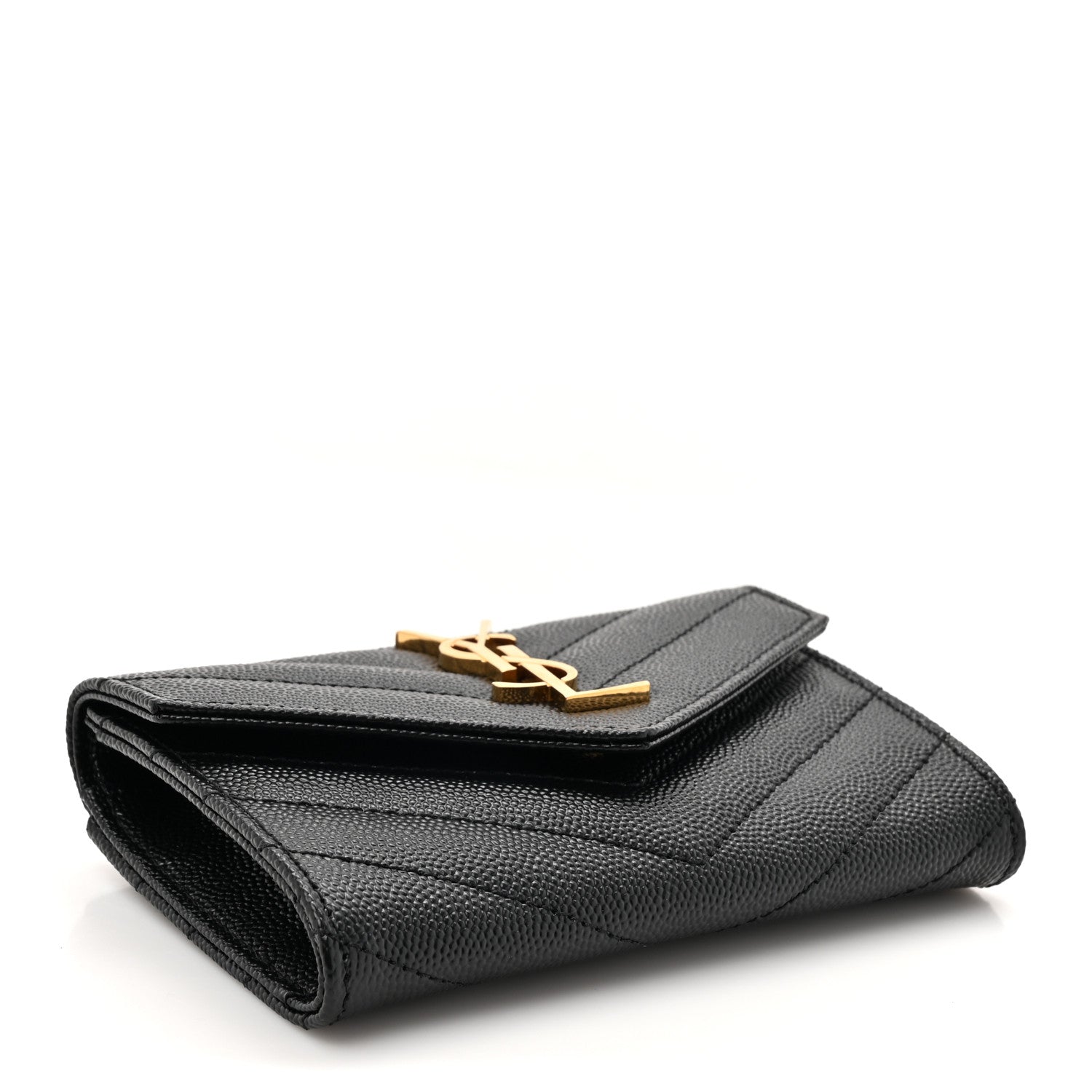 Saint Laurent Grain De Poudre Matelasse Chevron Small Monogram Envelope Wallet Black 4 of 8