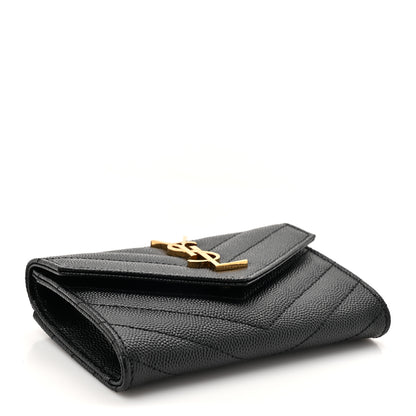Saint Laurent Grain De Poudre Matelasse Chevron Small Monogram Envelope Wallet Black 4 of 8