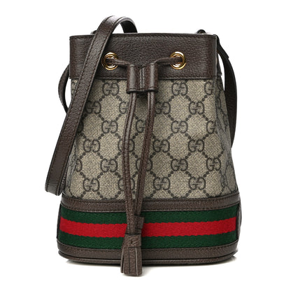 Gucci GG Supreme Monogram Web Mini Ophidia Bucket Bag Brown 1 of 11
