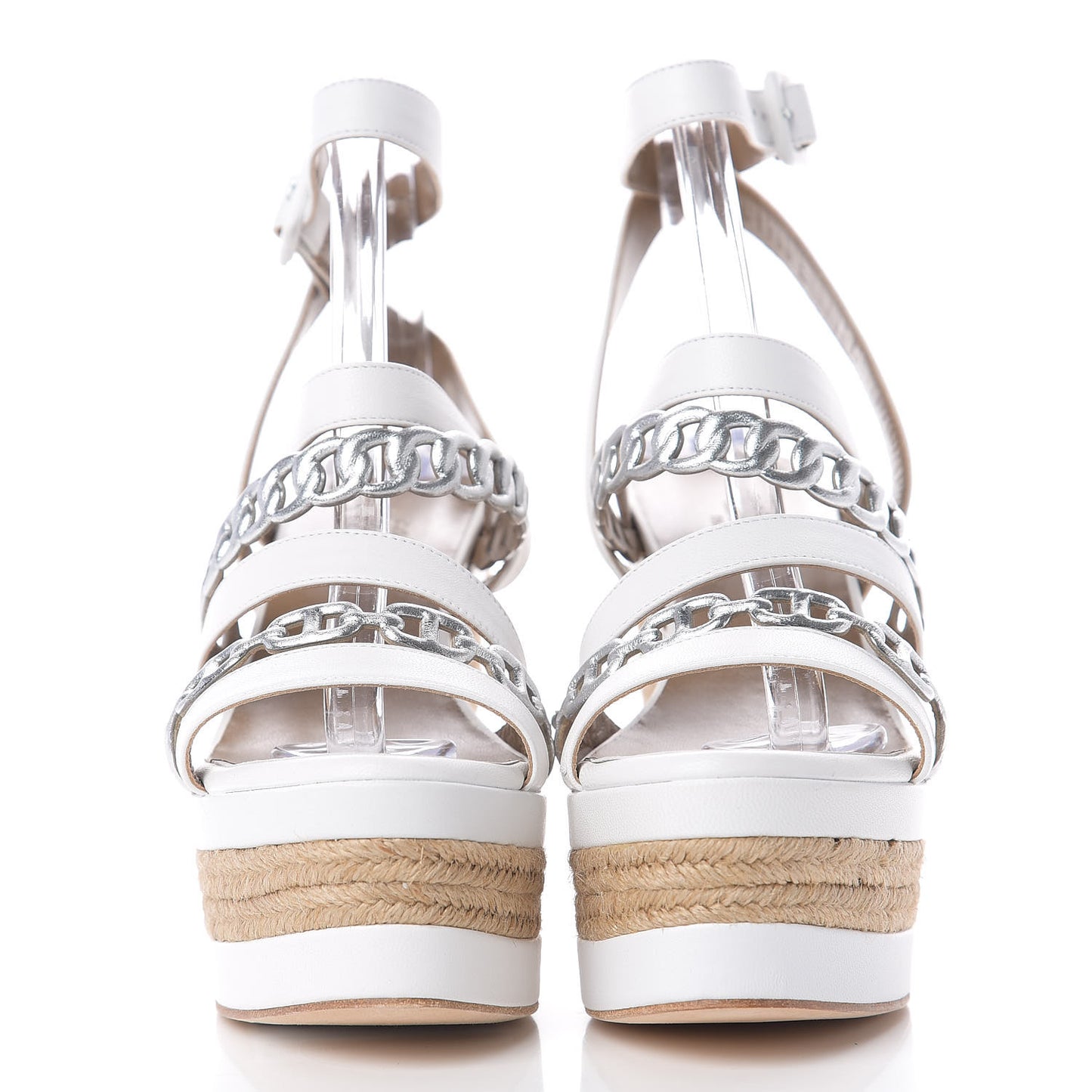 Metallic Nappa Amarres Espadrille Wedge 37 White Gris Argente
