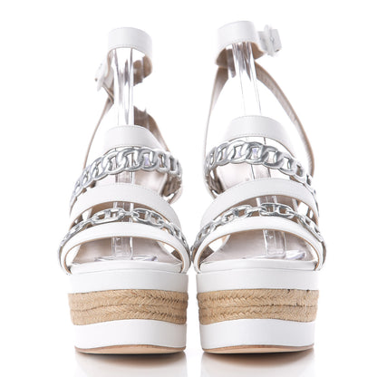 Hermes Metallic Nappa Amarres Espadrille Wedge 37 White Gris Argente 2 of 9