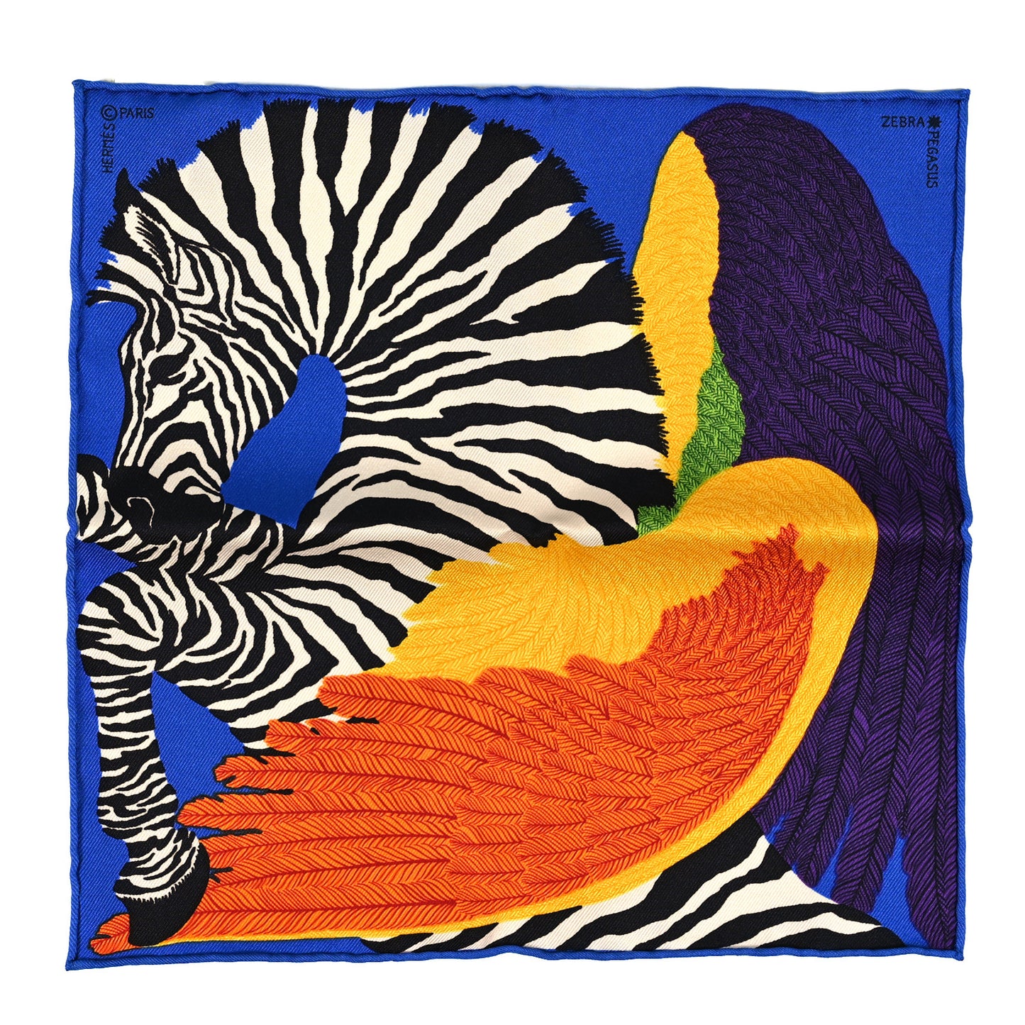 Silk Carre Zebra Pegasus Nano Scarf 20 Bleu Vif Jaune Blanc