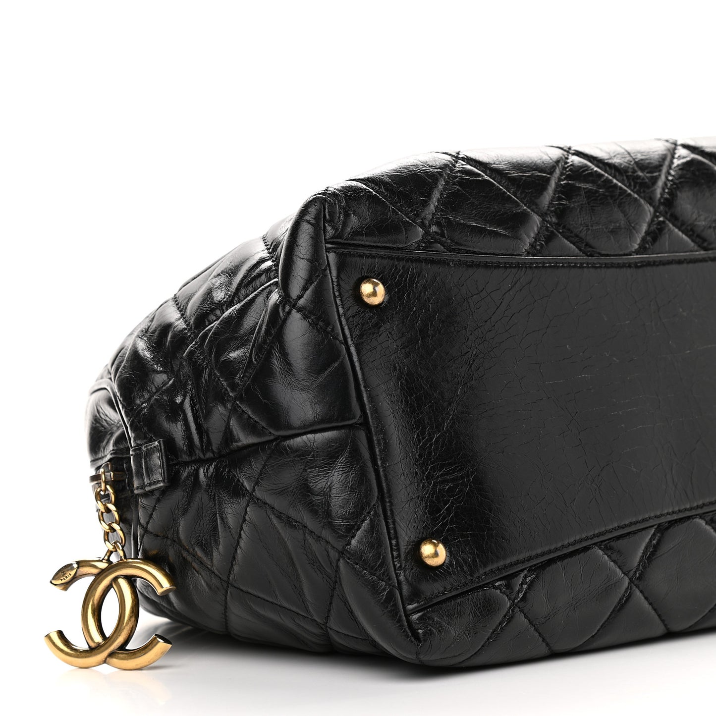 Glazed Calfskin Castle Rock Bowling Bag Black