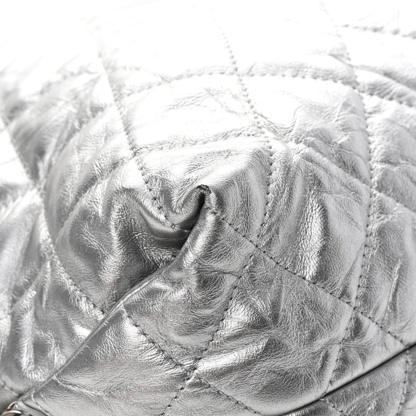 Metallic Crackled Calfskin Quilted Large Big Bang Hobo Silver